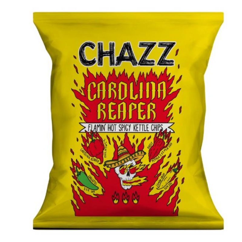 Chazz Carolina Reaper Pepper Flavour Flamin Hot Spicy Potato Kettle Chips 50g