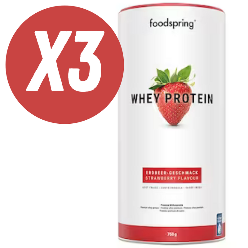 Foodspring Strawberry Flavour Whey Protein Powder 750g - Case of 3 Multisave