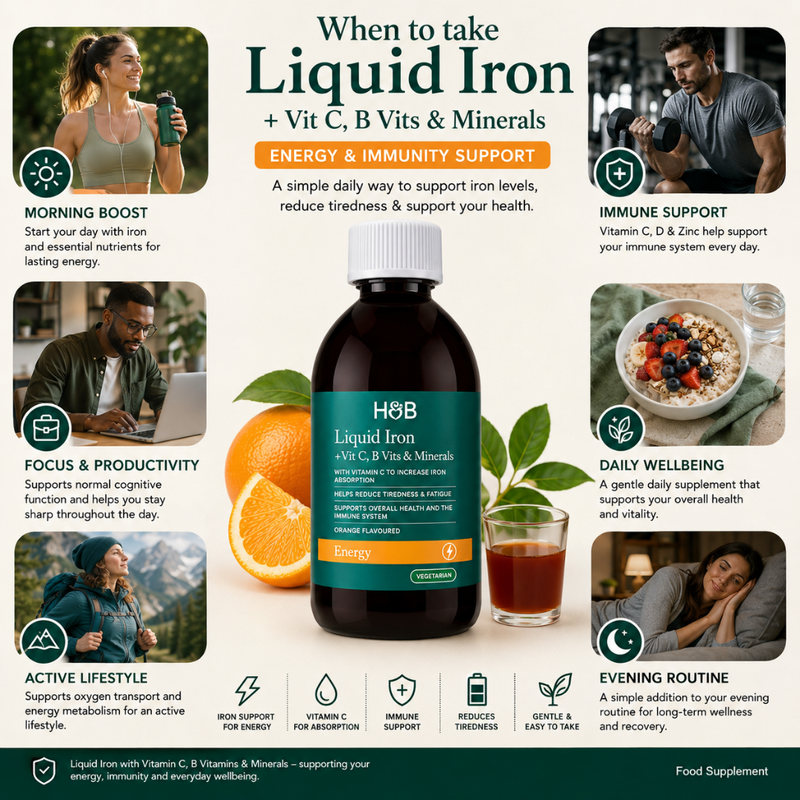 Holland & Barrett Iron + B Vits, Vit C & Minerals Orange Flavour Liquid - 500ml