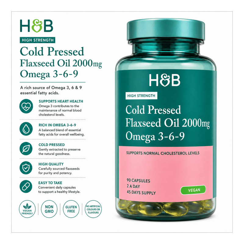 Holland & Barrett Vegan Flaxseed Triple Omega 3-6-9 Oil 60 Capsules