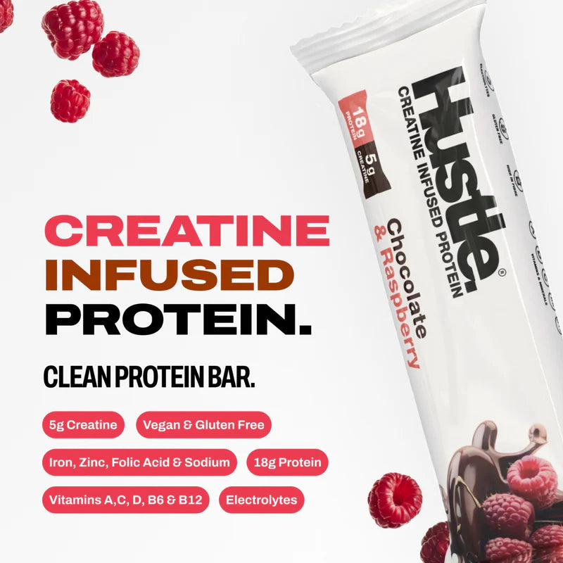 Hustle Chocolate Raspberry Creatine Infused Protein bar 75g - Case of 12