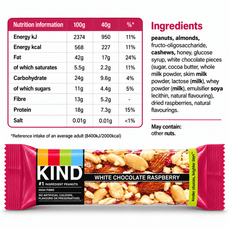 KIND White Chocolate Raspberry Bars 40g Case of 12