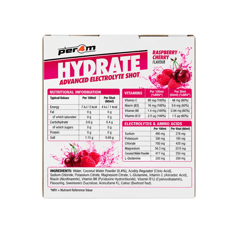 PER4M Hydrate Advanced Electrolyte Shot Raspberry Cherry 100ml - Case of 12