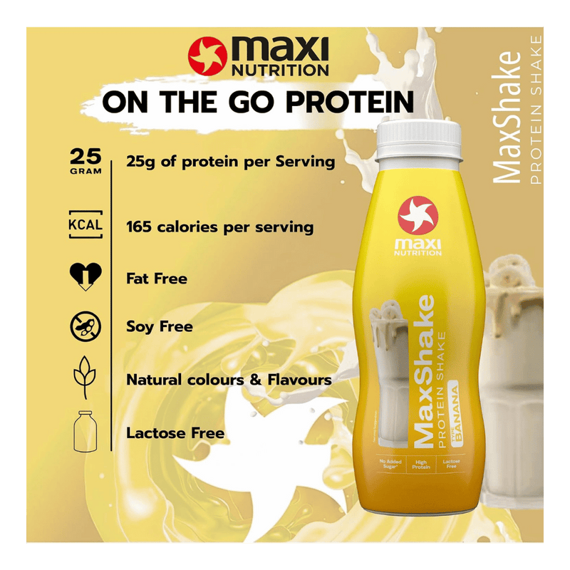 Maxinutrition MaxShake Banana Flavour Protein Milkshake 330ml - Case of 12 [ Best Before: 01/08/2026]