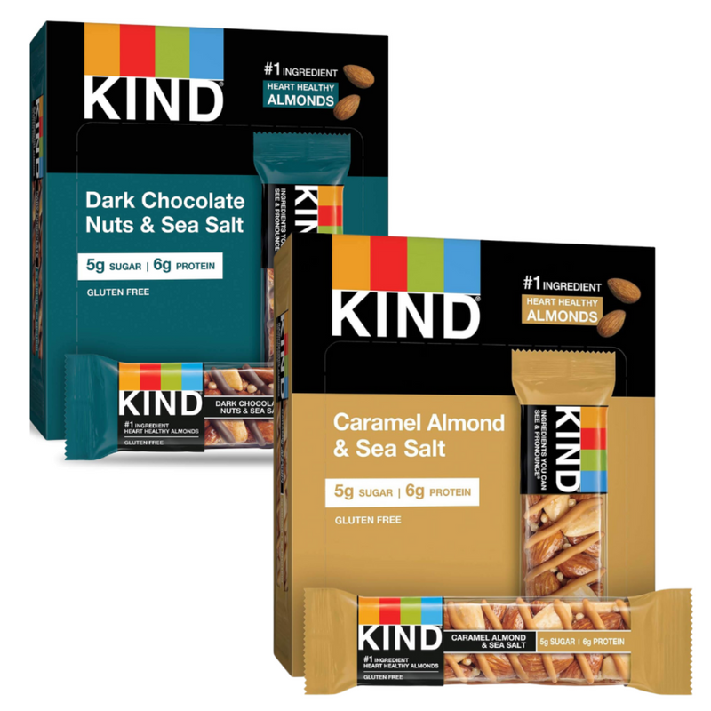 KIND bar 40g - mixed box of 24 bars (Caramel Almond & Sea Salt, + Dark Chocolate Nuts & Sea Salt)