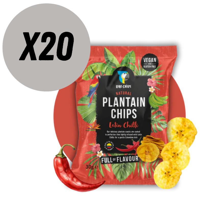 Loro Crisps Latin Chilli flavour Plantain Chips 30g - Case of 20 [Best Before: 22/08/2025]