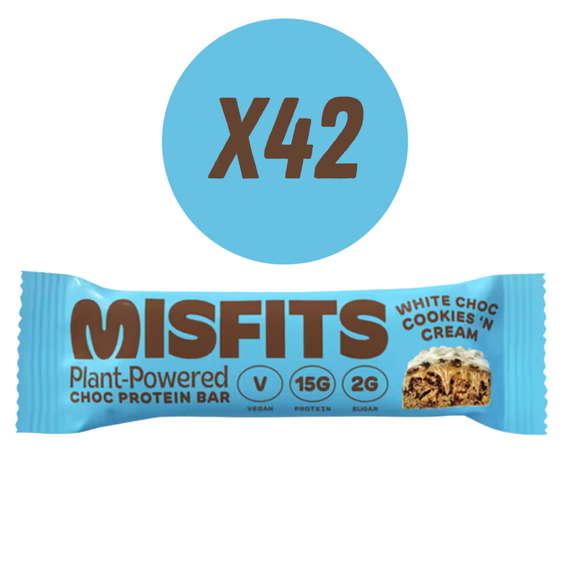 Misfits White Chocolate Cookies And Cream Flavour Protein Bar 45g - Case of 42