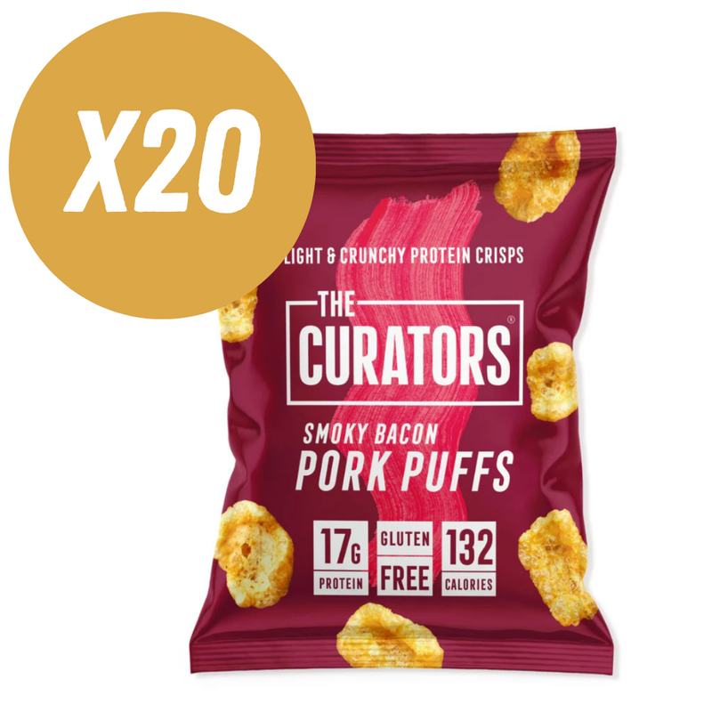 The Curators Original Smoky Bacon Pork Puffs 25g - Case of 20 [Best Before: 11/03/2025]