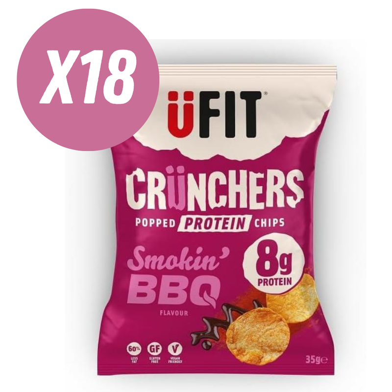 UFIT Crunchers High Protein Popped Chips, Smokin' BBQ 35g - Bundle of 18 Multisave