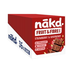 Nakd Fruit & Fibre Strawberry & Raspberry Flavour bars 44g - Case of 36 bars (12 x 3 x 44g)