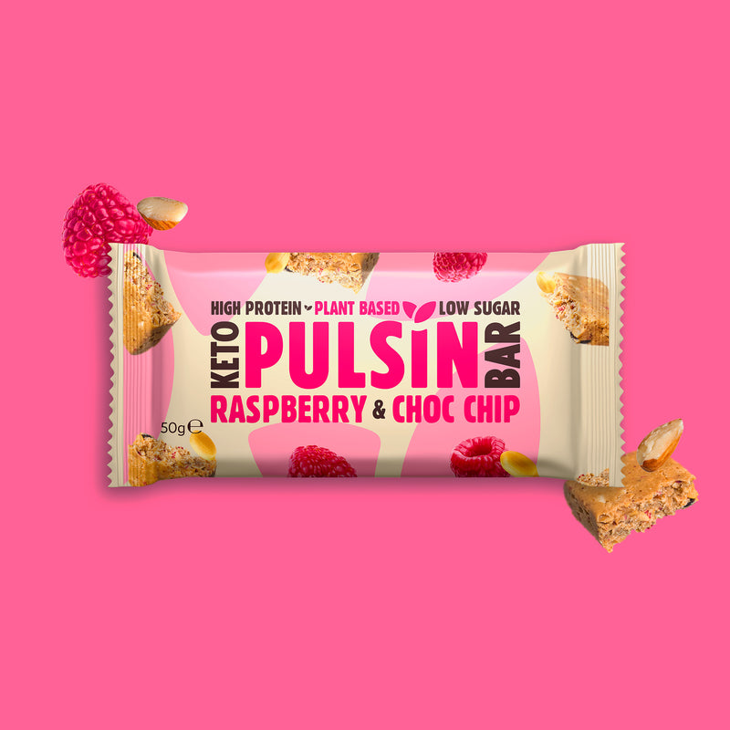 Pulsin Raspberry Choc Chip Keto Bar 50g - Case of 18
