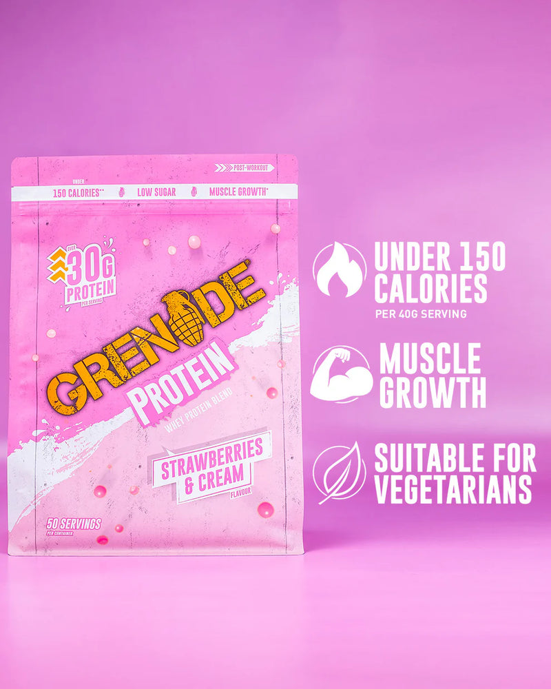 Grenade Strawberries & Cream Protein Powder 2kg (50 servings) [Best Before: 31/08/2025]
