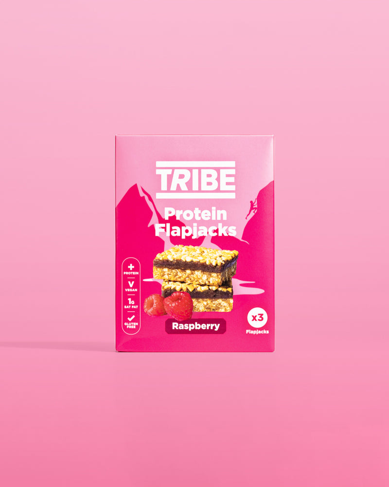 Tribe Raspberry Protein Flapjacks (3 x 38g Multipack) - Case of 7 Multisave