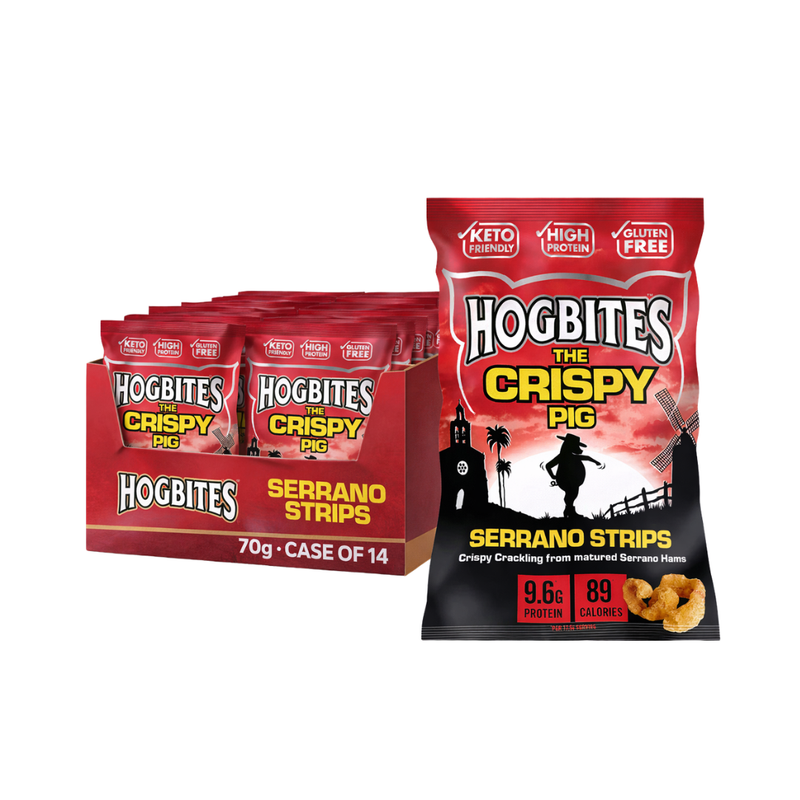 Hogbites The Crispy Pig High Protein Serrano Strips 70g - Case of 14