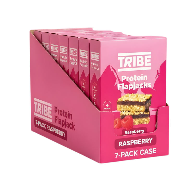 Tribe Raspberry Protein Flapjacks (3 x 38g Multipack) - Case of 7 (21 bars total) [Best Before: 06/01/2026]