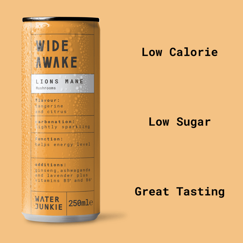 WaterJunkie Tangerine & Citrus Sparkling Lions Mane Mushroom Drink 250ml Case of 12