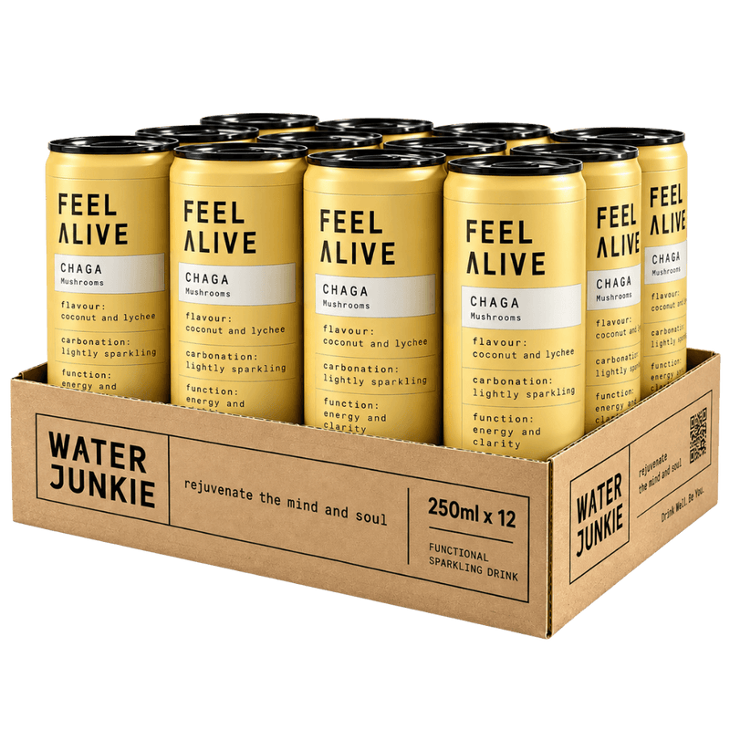 WaterJunkie Coconut & Lychee Sparkling Chaga Mushroom Drink 250ml Case of 12