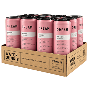 WaterJunkie Dream Rhubarb, Rose & Vanilla Sparkling Reishi Mushroom Drink  250ml Case of 12