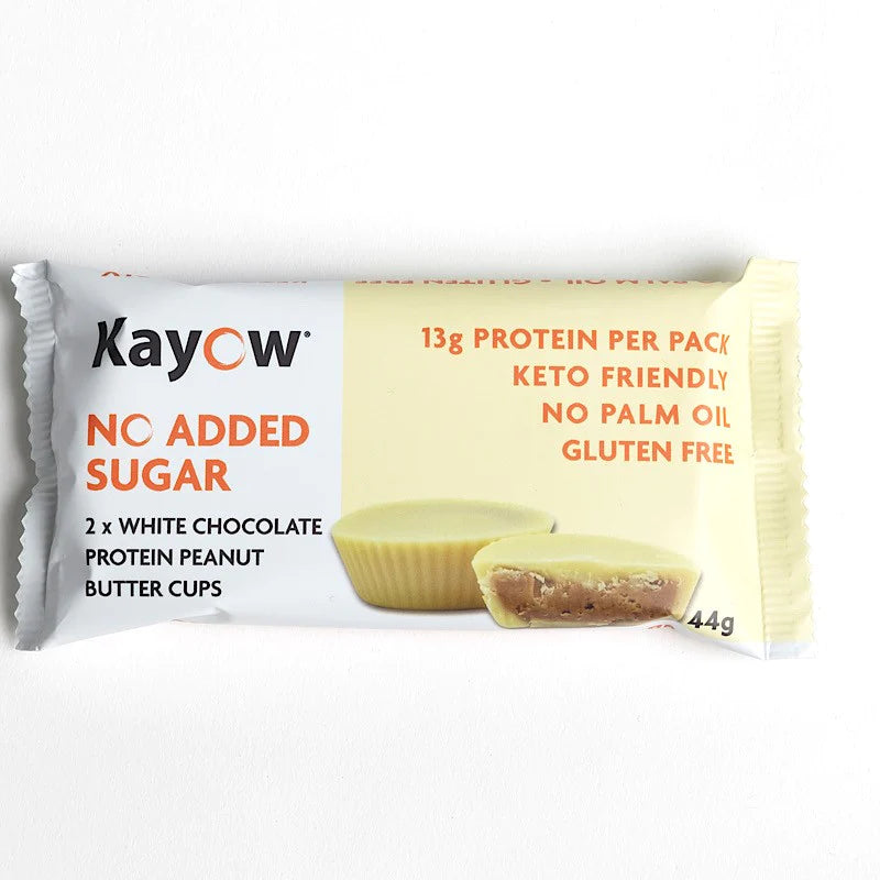 Kayow High Protein White Chocolate Peanut Butter Cups 44g - Case of 12 [Best Before: 20/05/2025]