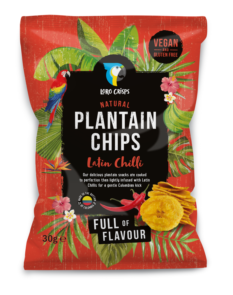 Loro Crisps Natural Plantain Chips, Latin Chilli Flavour 30g - Case of 12 Multisave